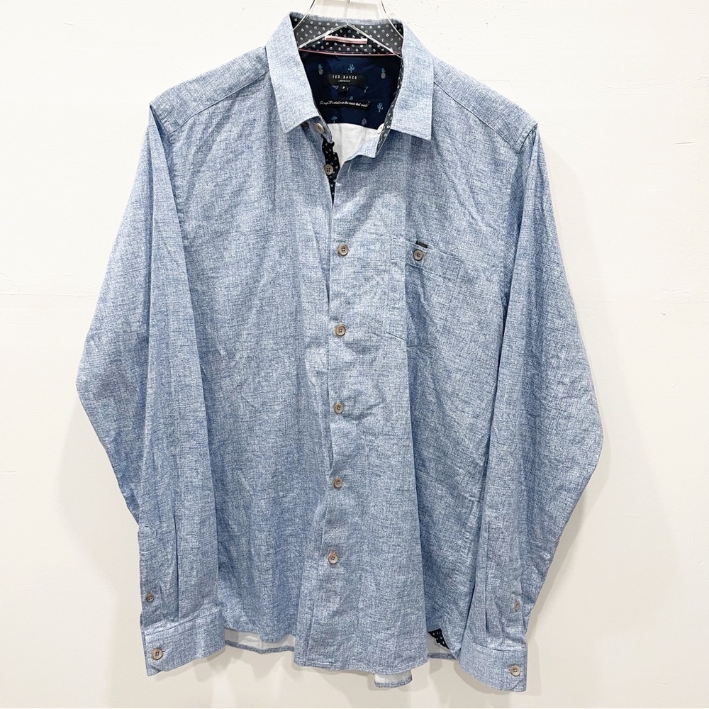 Ted Baker Bookin Slim Fit Button Up Shirt Chambray Blue 5 Cotton Long Sleeve